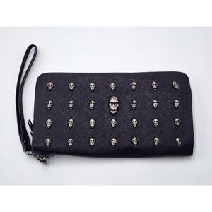 Thomas Wylde Skull Purse Black Zip Around Large Wallet Coin Purse Goth Gift Read